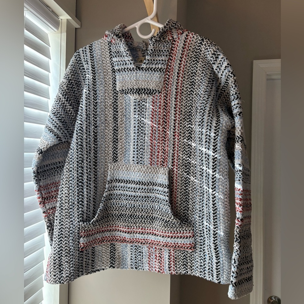 Baja Joe Woven Hoodie - Black, White, Gray, Blue, and Burnt Sienna
